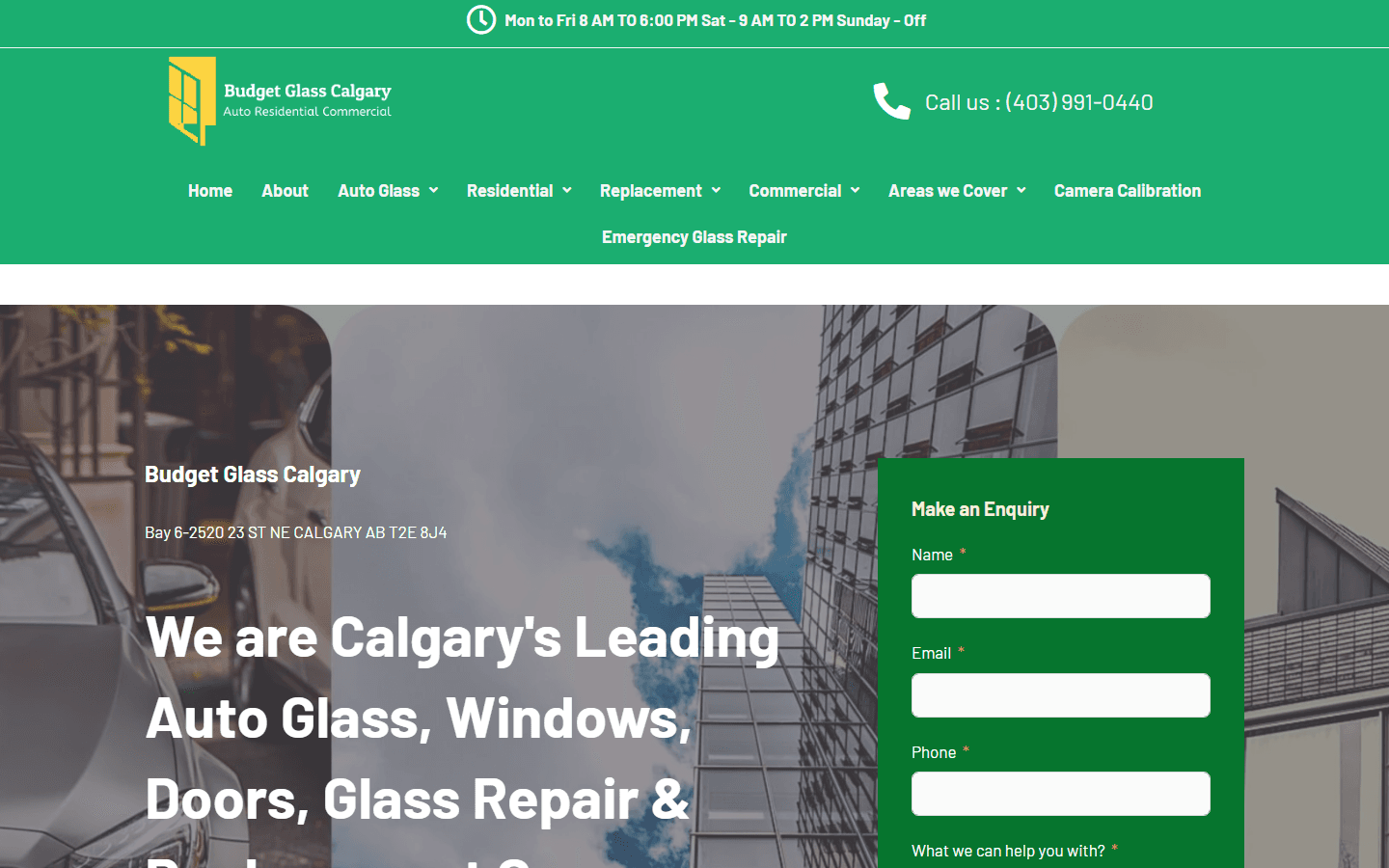 Homepage of Budget Glass